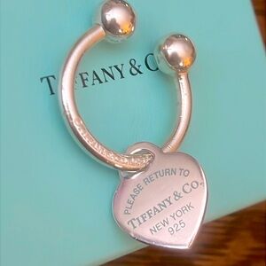 TIFFANY & CO Rare Blue Enameled Lettering / Silver Heart Screw Ball Keychain